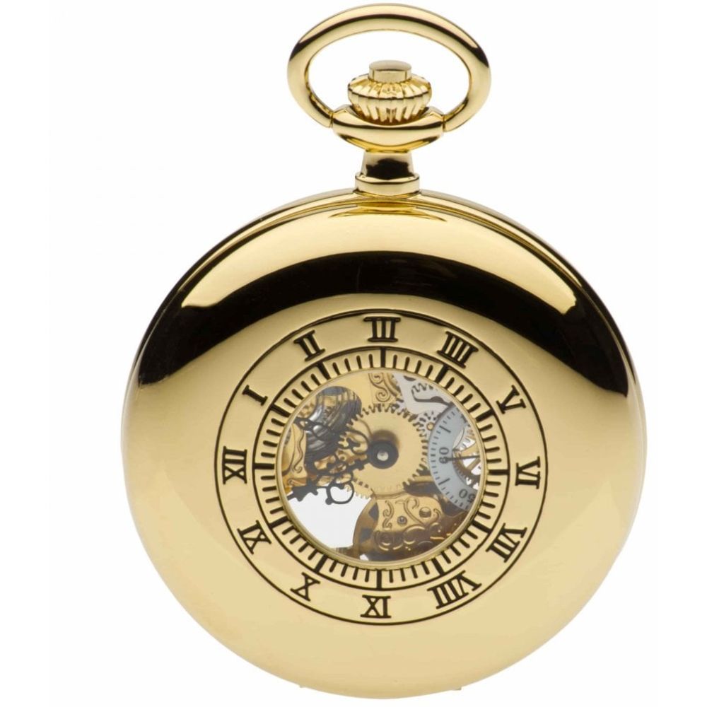 Gold Toned Half Hunter Mechanical Pocket Watch With Open Back