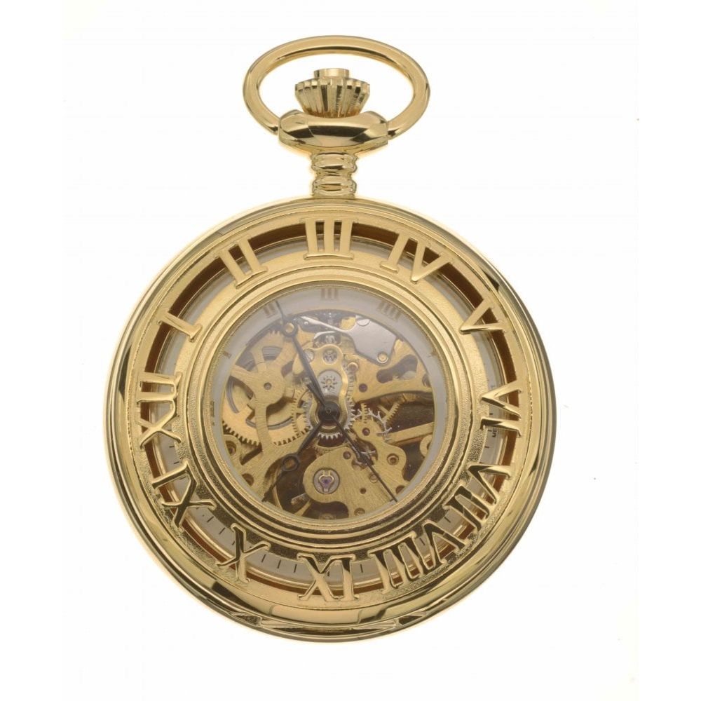Gold Toned Half Hunter Pocket Watch With Roman Indexes