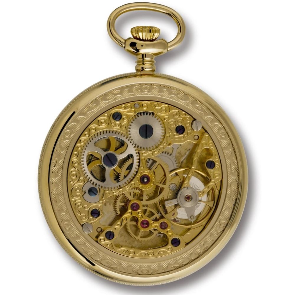Gold Tone Mechanical Open Face Grand Skeleton Pocket Watch