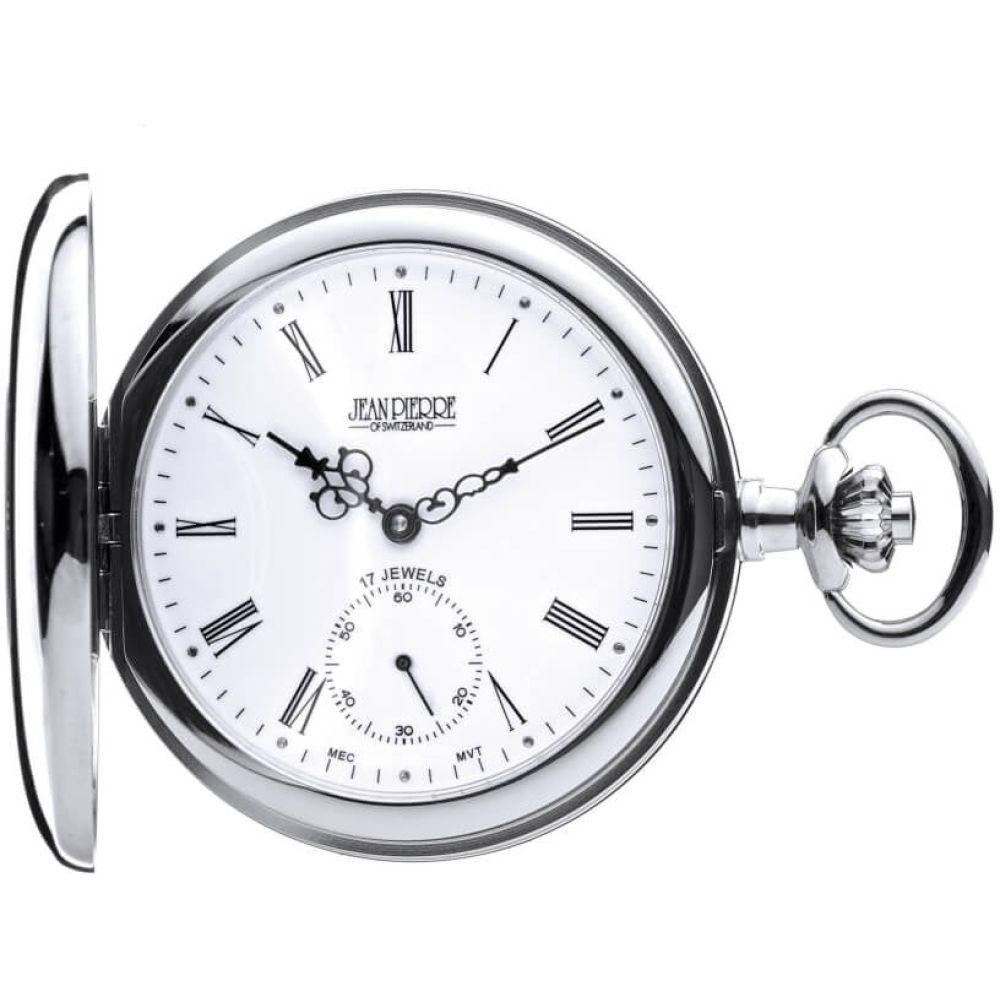 Polished Chrome Mechanical Half Hunter Pocket Watch
