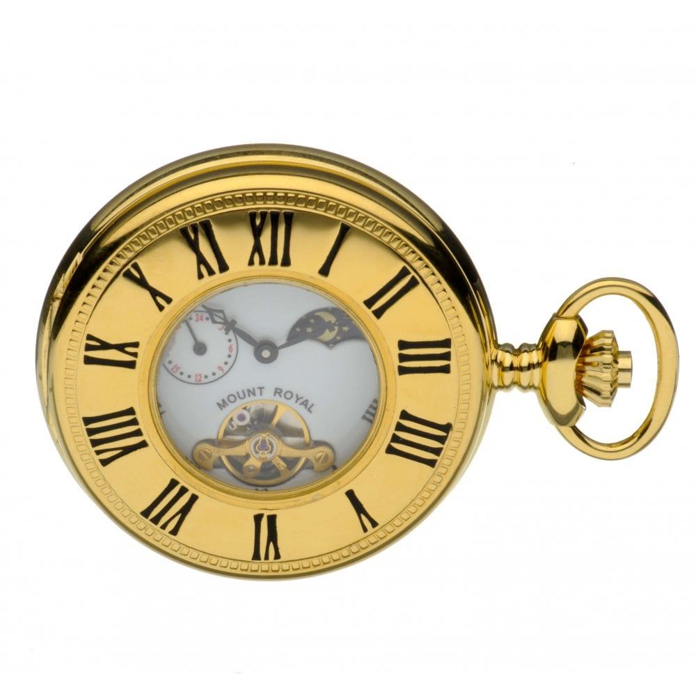 Gold Tone Mechanical Half Hunter Pocket Watch With Roman Indexes