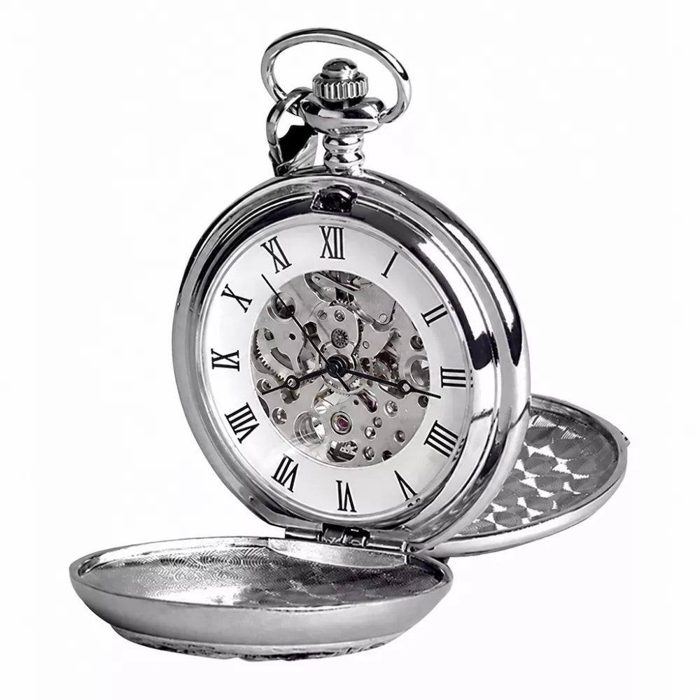 Double Hunter Celtic Chrome/Pewter Mechanical Pocket Watch