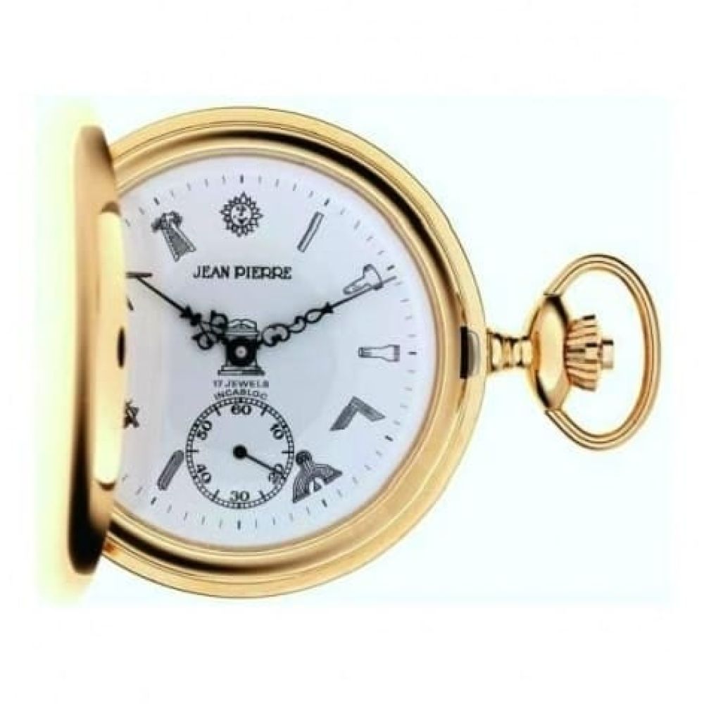 Gold Toned Masonic Half Hunter Mechanical Pocket Watch