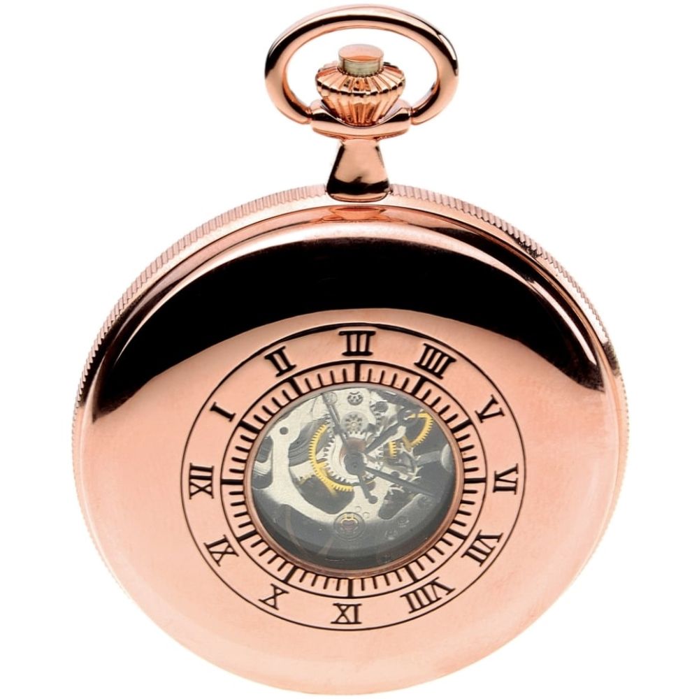 Rose Gold Toned Double Half Hunter Mechanical Pocket Watch