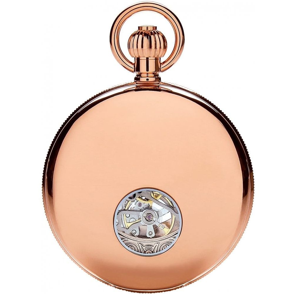 Rose Gold Double Half Hunter Mechanical Pocket Watch With Roman Numerals