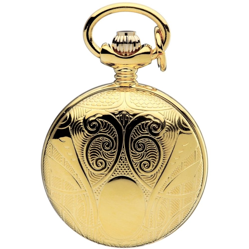 Gold Toned Full Hunter Quartz Pendant Watch