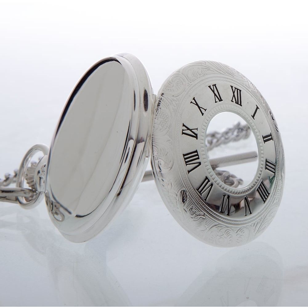 The Savoy - Sterling Silver Half Hunter Patterned Pocket Watch