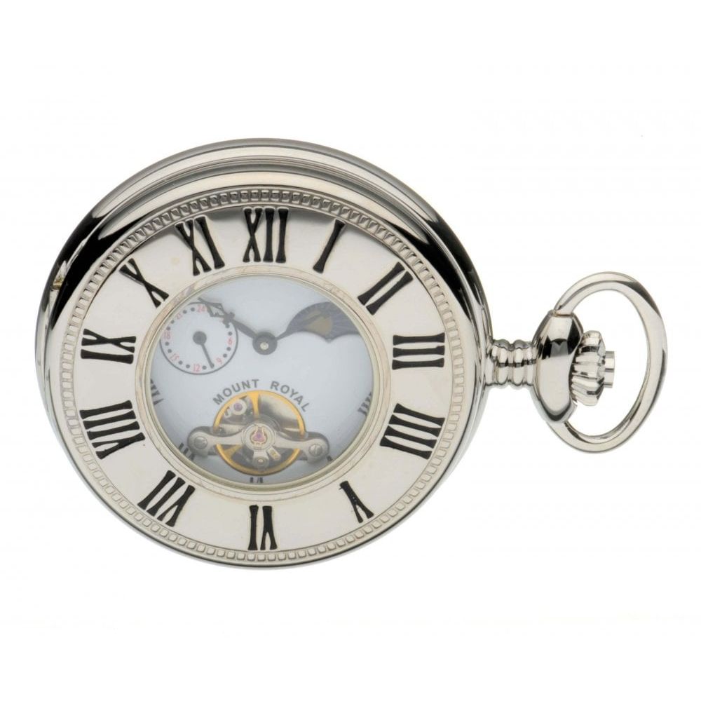 Chrome Polished Mechanical Half Hunter Pocket Watch with Roman Indexes