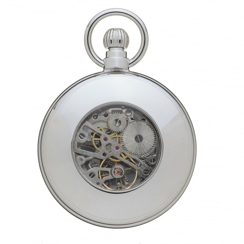 Polished Chrome 17 Jewel Mechanical full Hunter Pocket Watch With Open Lace Effect Front Case
