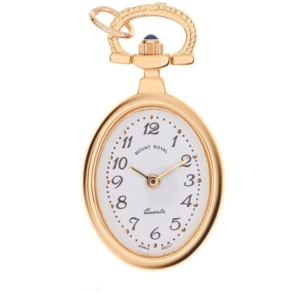 Gold Tone Open Face Quartz Oval Pendant Necklace Watch With Arabic Indexes