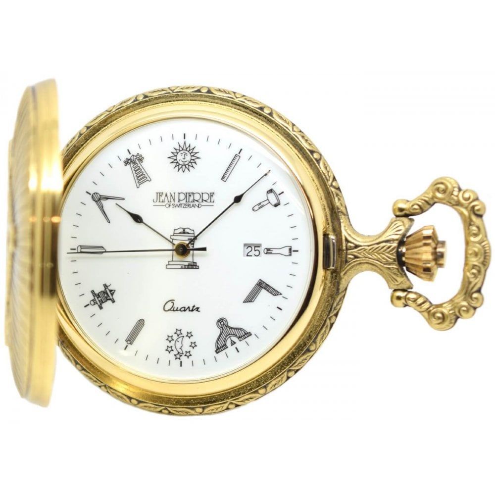 Full Hunter Gold Toned  Masonic Quartz Pocket Watch