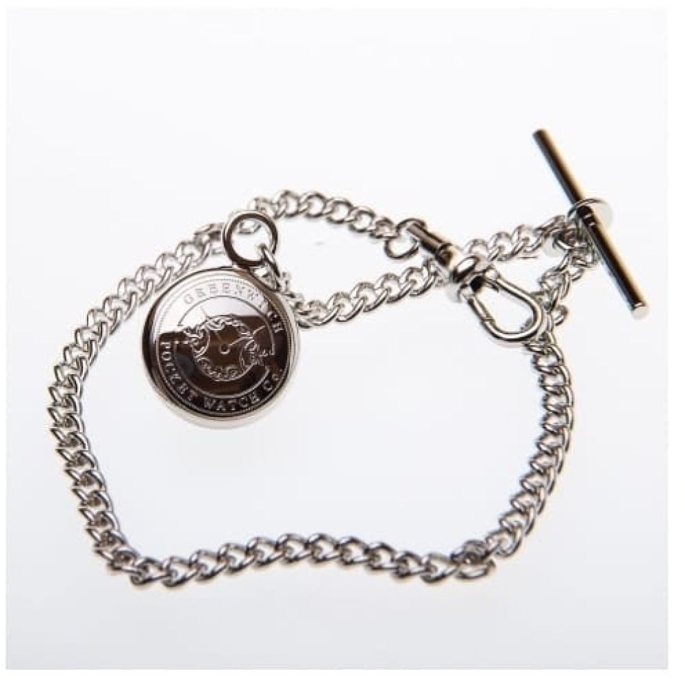 9 Inch Chrome Plated Pocket Watch Chain With Charm