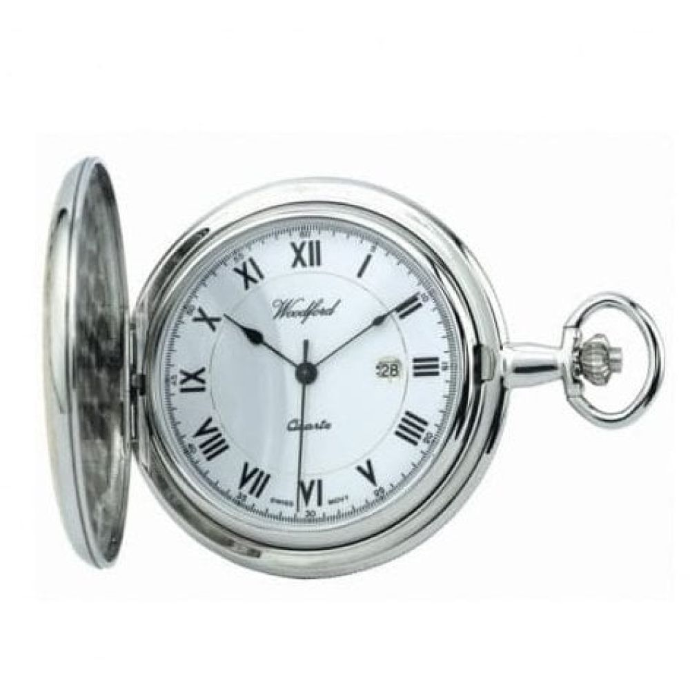 Chrome/gold Plated Swiss Quartz Full Hunter Pocket Watch