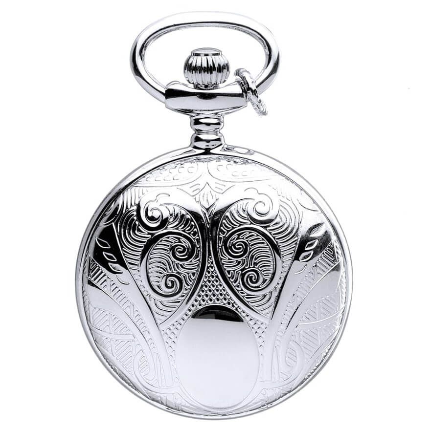 Silver Tone Full Hunter Pendant Necklace Watch With Roman Indexes