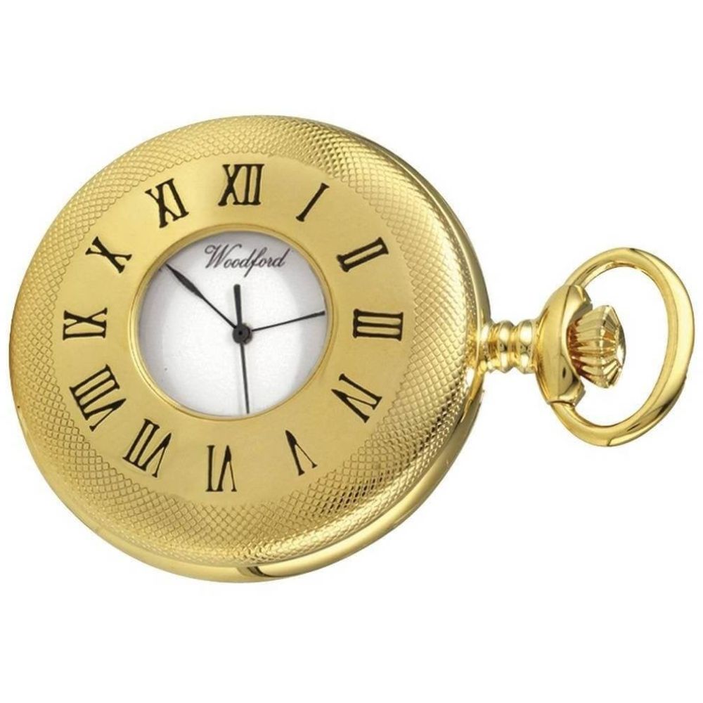 Half Hunter Gold Plated Mechanical Date Display Pocket Watch W1085X