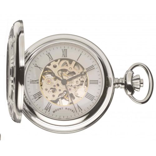 Half Hunter Chrome Polished Mechanical Pocket Watch With Roman Indexes