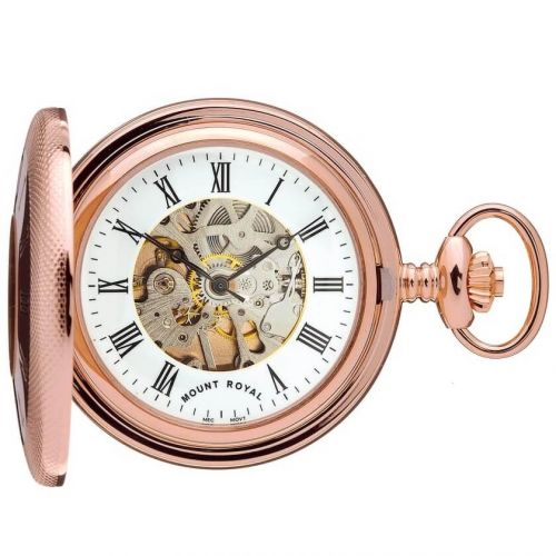 Rose Gold Polished Mechanical Half Hunter Pocket Watch With Roman Indexes