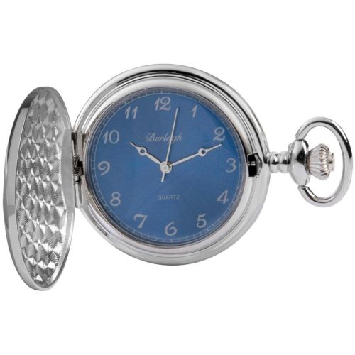 Chrome Full Hunter Quartz Blue Dial Pocket Watch