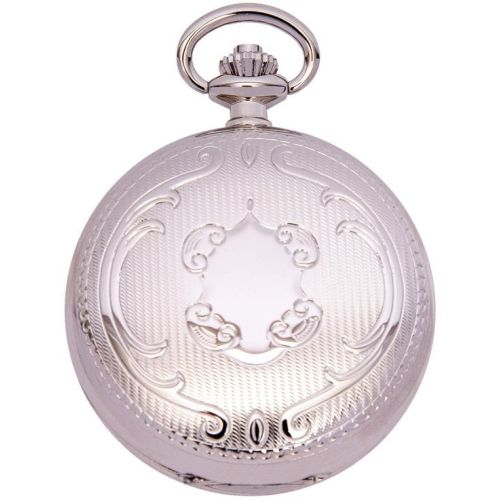 Chrome Plated Mechanical Hunter Pocket Watch with Skeleton Back