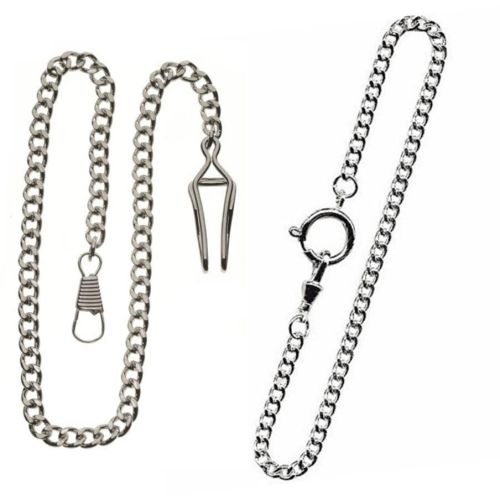 Chrome Plated Belt Slide and Bolt Ring Pocket Watch Chain Bundle