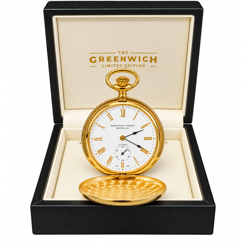 The Beaumont, Limited Edition 1000 Pieces UK Designed Gold Plated Double Hunter Mechanical Pocket Watch With Chain
