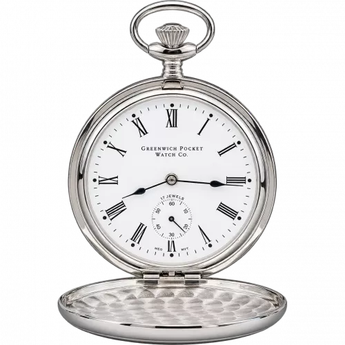 The Beaumont, Limited Edition 1000 Pieces UK Designed Chrome Double Hunter Mechanical Pocket Watch With Chain