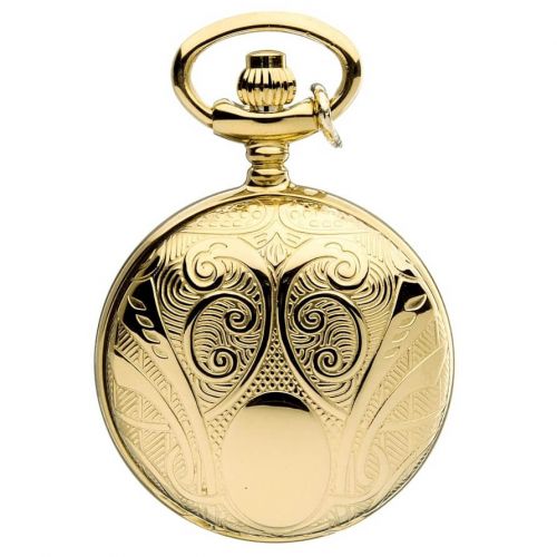 Gold Tone Full Hunter Pattern Quartz Pendant Necklace Watch With Roman Indexes