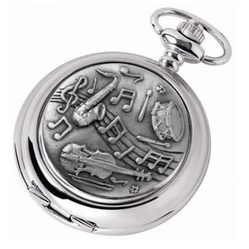 Full Hunter Music Style Chrome/pewter Quartz Pocket Watch