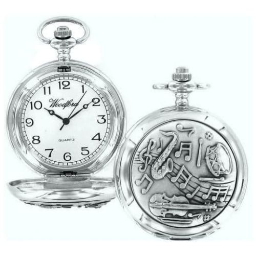 Full Hunter Music Style Chrome/pewter Quartz Pocket Watch