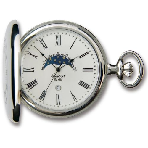 Silver Tone Moon Phase Half Hunter Quartz Pocket Watch