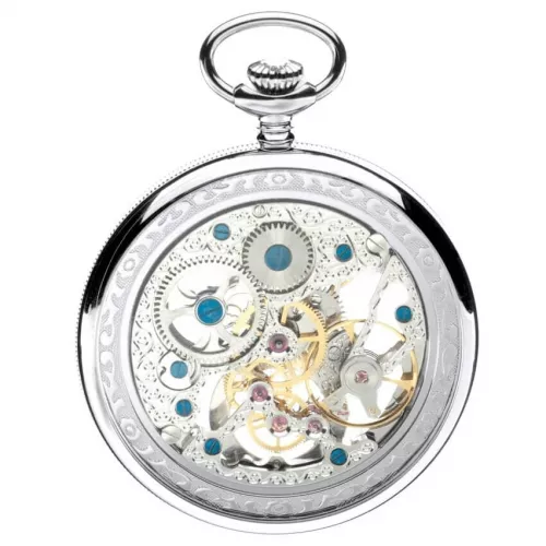 Polished Chrome Open Face Mechanical Pocket Watch