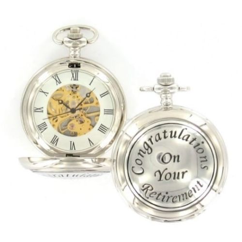 Retirement Gift Chrome Mechanical Double Hunter Pocket Watch