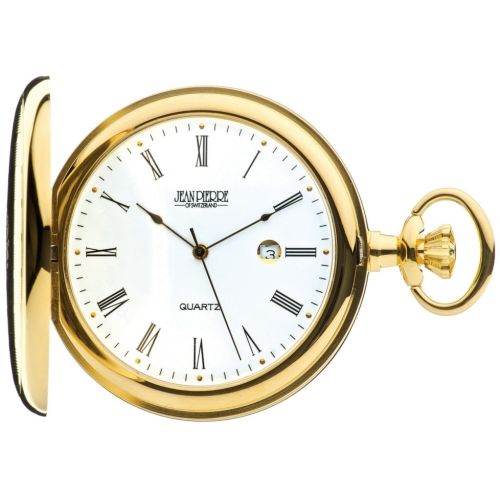 Gold Toned Quartz Full Hunter Pocket Watch with Roman Numerals