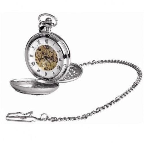 St Christopher Double Hunter Chrome Pewter Mechanical Pocket Watch