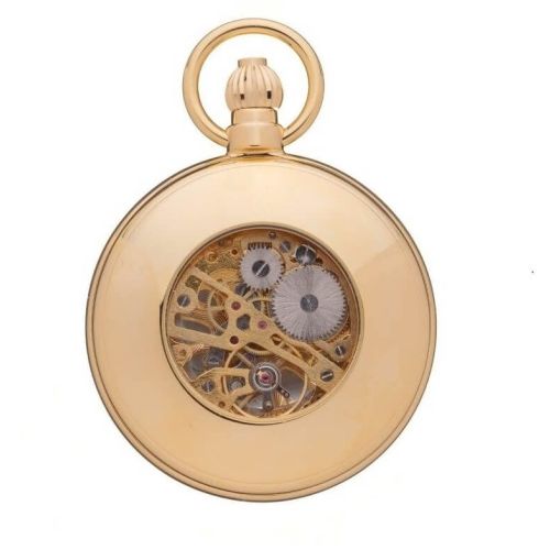 Polished Gold Plated Mechanical Full Hunter Pocket Watch