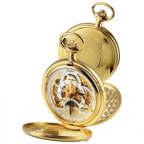 Gold Plated 17 Jewel Dual Moon Dial Mechanical Double Hunter Pocket Watch