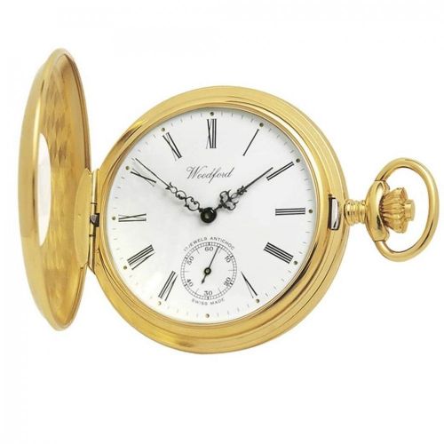 Gold Plated 17 Jewel Swiss Mechanical Half Hunter Pocket Watch 1015