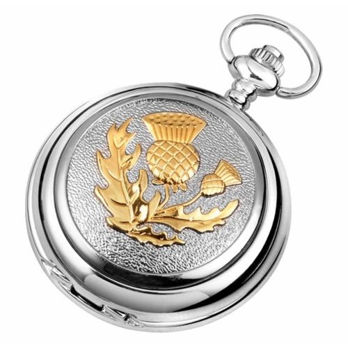 Thistle Chrome And Gold Mechanical Double Hunter Pocket Watch