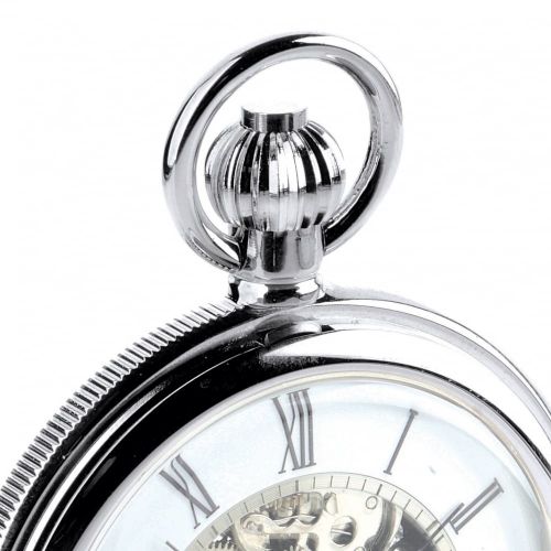 Polished Chrome Mechanical Double Hunter Pocket Watch With Heartbeat Window