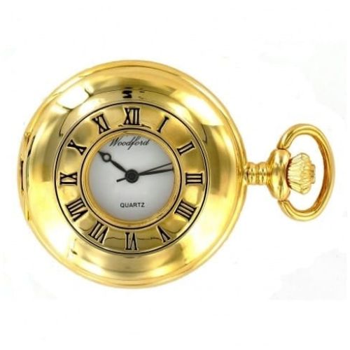 Gold Plated Half Hunter Quartz Pocket Watch