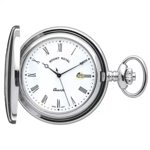 Polished Chrome Half Hunter Quartz Pocket Watch