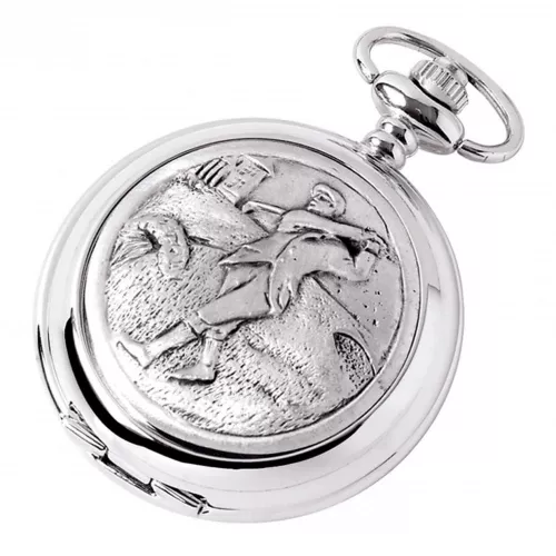 Full Hunter Golfing Chrome/Pewter Quartz Pocket Watch