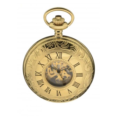 Exclusive Gold Tone Mechanical Double Half Hunter With Rear Viewing Window