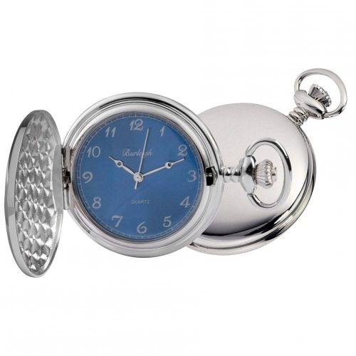 Chrome Full Hunter Quartz Blue Dial Pocket Watch