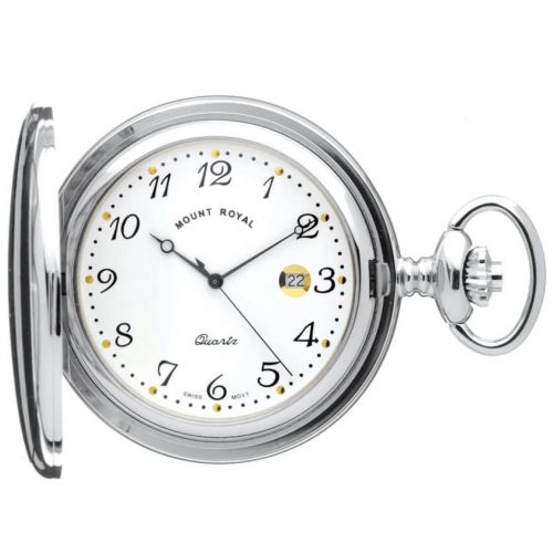 Chrome Polished Full Hunter Quartz Pocket Watch with Arabic Indexes