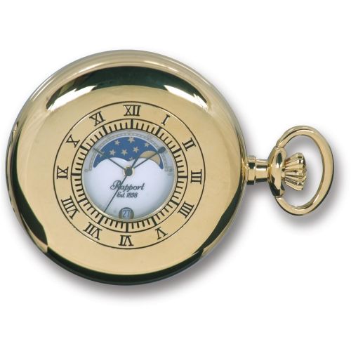 Gold Tone Moon Phase Half Hunter Quartz Pocket Watch