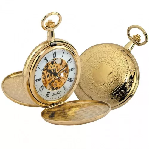 Gold Plated Mechanical Double Hunter Pocket Watch