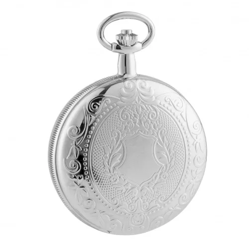 Chrome Mechanical Double Hunter Skeleton Pocket Watch