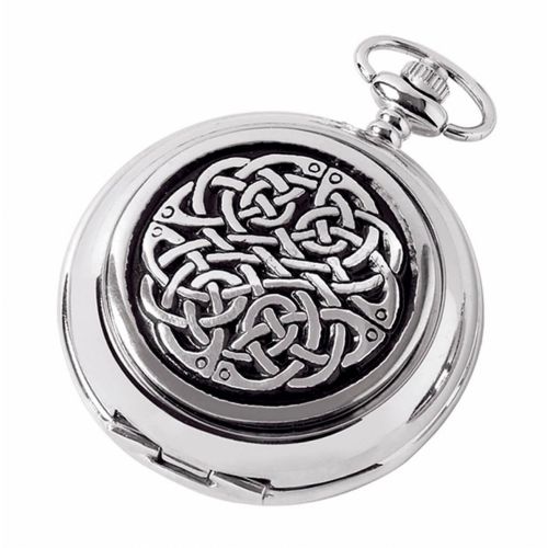 Full Hunter Celtic Knot Chrome/Pewter Quartz Pocket Watch