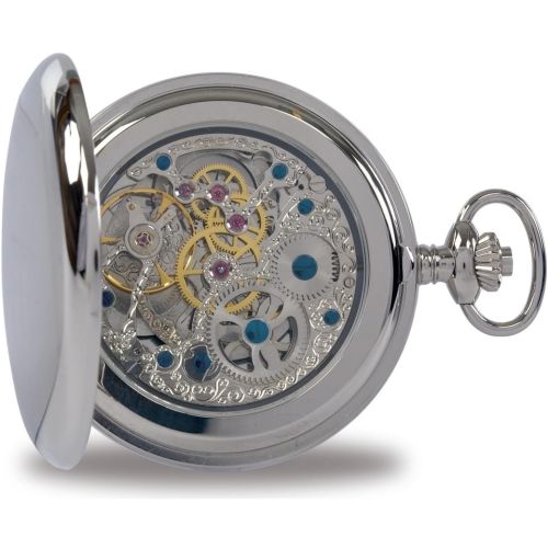 Silver Tone Mechanical Moon Dial Double Hunter Pocket Watch